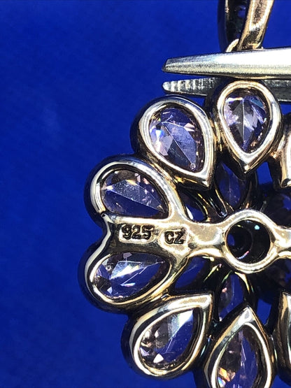 Designer Vermeil Sterling Silver Purple Cubic Zirconia Flower Statement Pendant