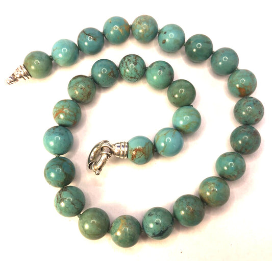 Whitney Kelly 925 Sterling Silver Turquoise Beaded Hand Knotted Chunky Necklace