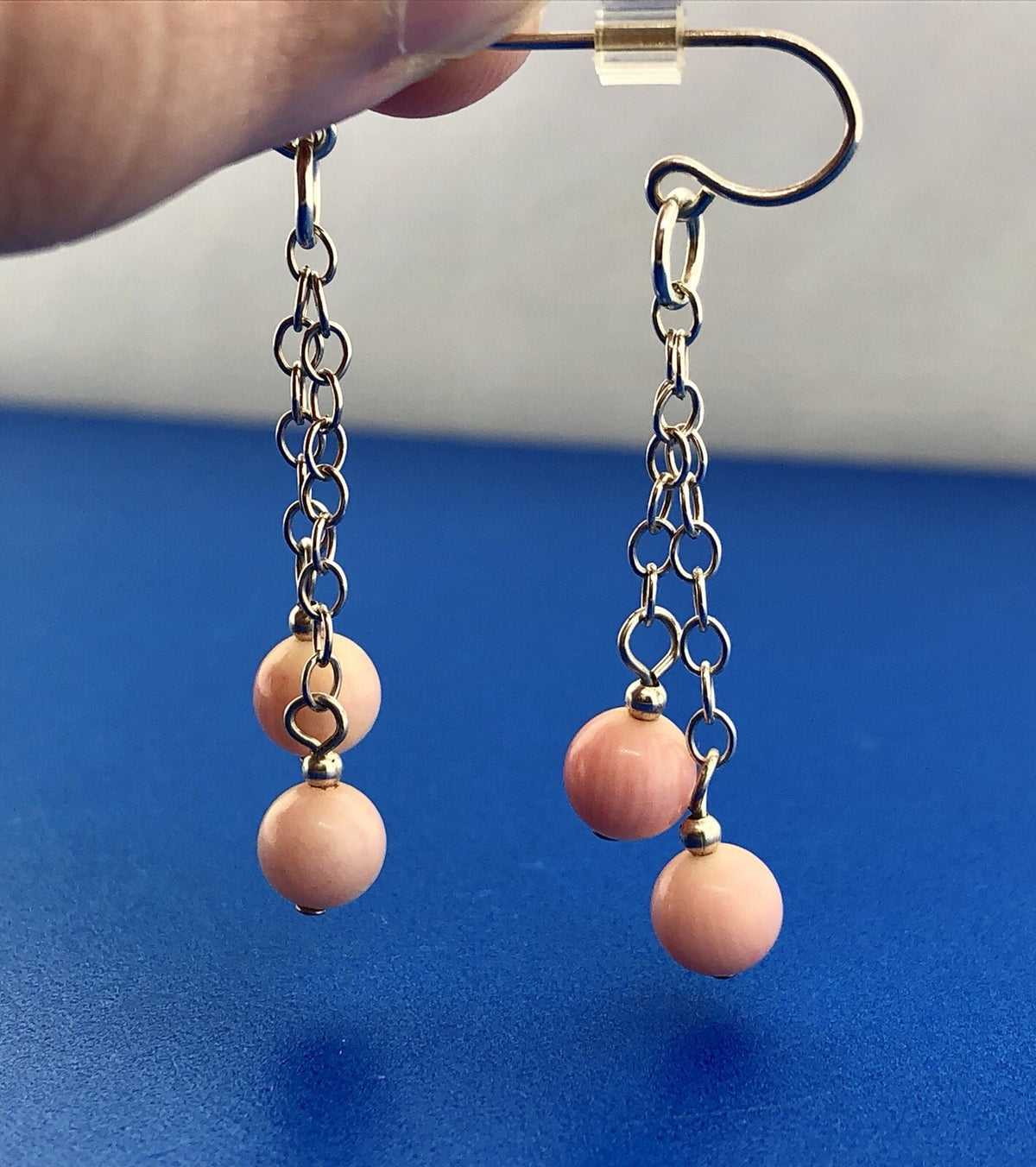 Designer Sterling Silver 925 Pink Coral Ball Bead Drop Dangle Earrings