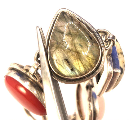 Multi Stone 925 Sterling Silver Chunky Statement Toggle Bracelet