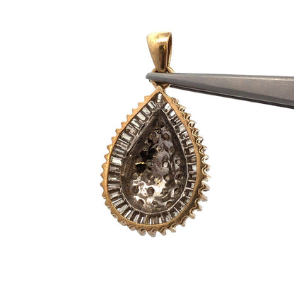 10K Yellow White Gold Diamond Cluster Pear Shaped Statement Pendant