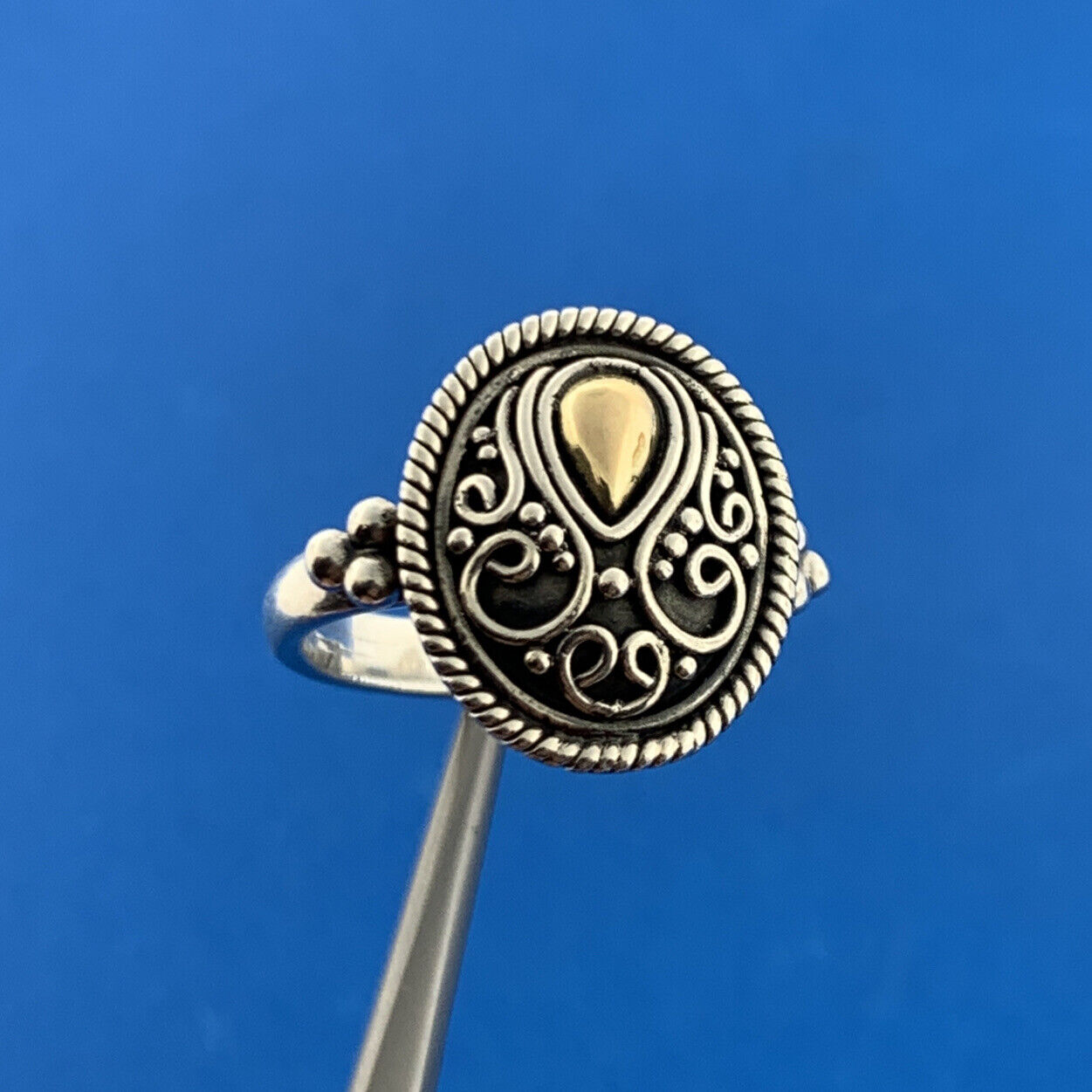 Designer BA Suarti 18K Gold Sterling Silver 925 Filigree Cocktail Ring