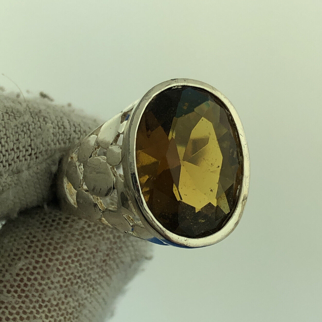 Designer Sterling Silver 925 Oval Smoky Topaz Quartz Statement Cocktail Ring