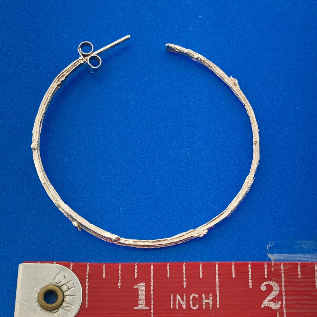 Sterling Silver 925 Bamboo Twig Nodule Textured Statement Hoop Earrings