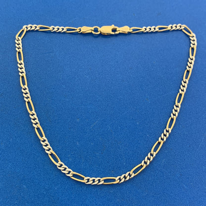 Karizia Spa Italy 925 Sterling Silver Vermeil 2 Toned Figaro Link Chain Bracelet