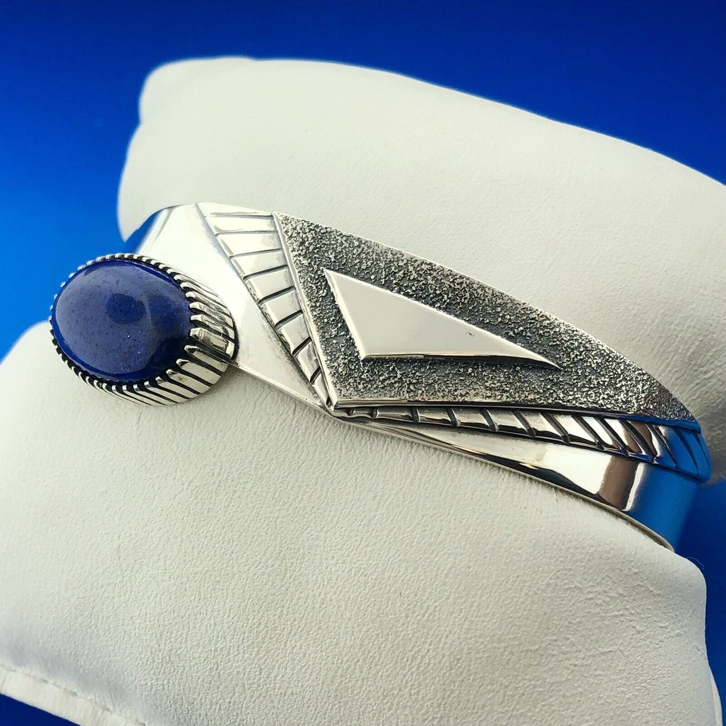 Robert A Lewis Navajo 925 Sterling Silver Lapis Lazuli Modernist Cuff Bracelet