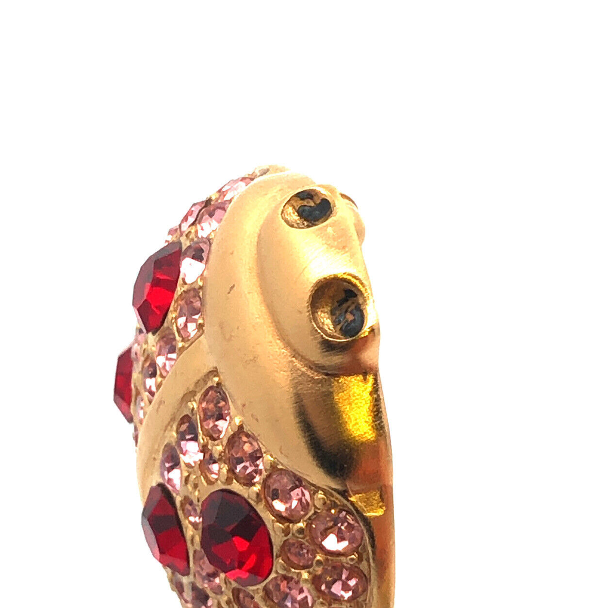 Givenchy Gold Tone Red Pink Rhinestone Beetle Lady Bug Scarab Brooch