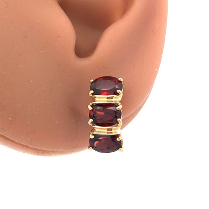 14K Yellow Gold Oval Rhodolite Garnet January Drop Pierced Earrings