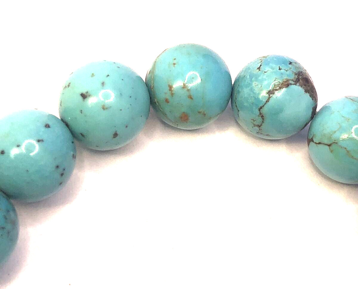 Chunky Blue Turquoise Round Beaded Elastic Bracelet