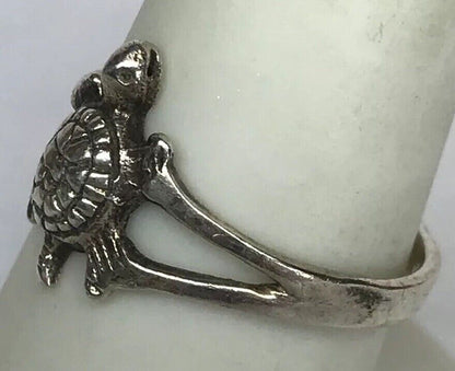 Vintage Sterling Silver 925 Textured Turtle Sea Turtle Open Work Fashion Ring