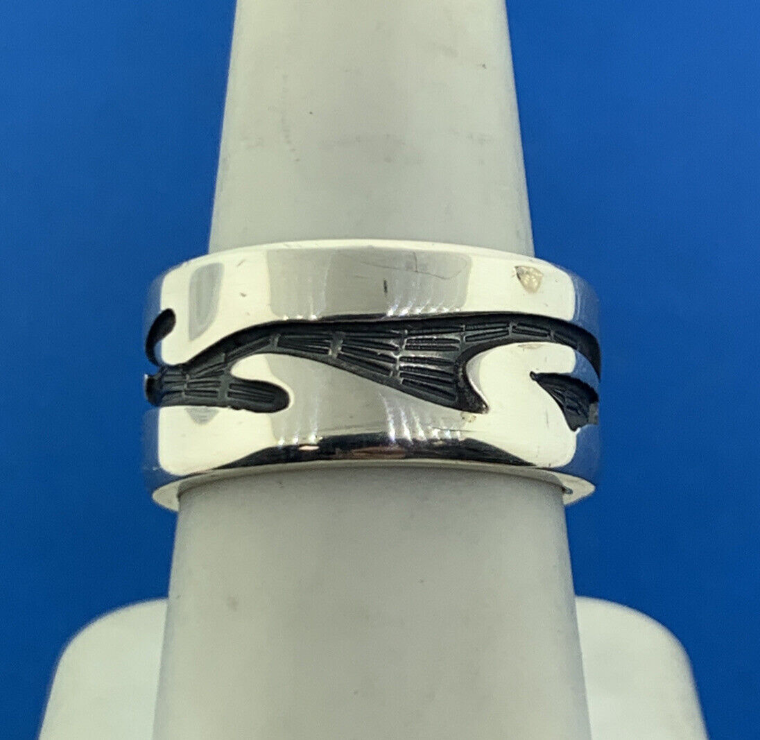 Vintage Mexico 925 Sterling Silver Modernist Storyteller Wide Cigar Band Ring