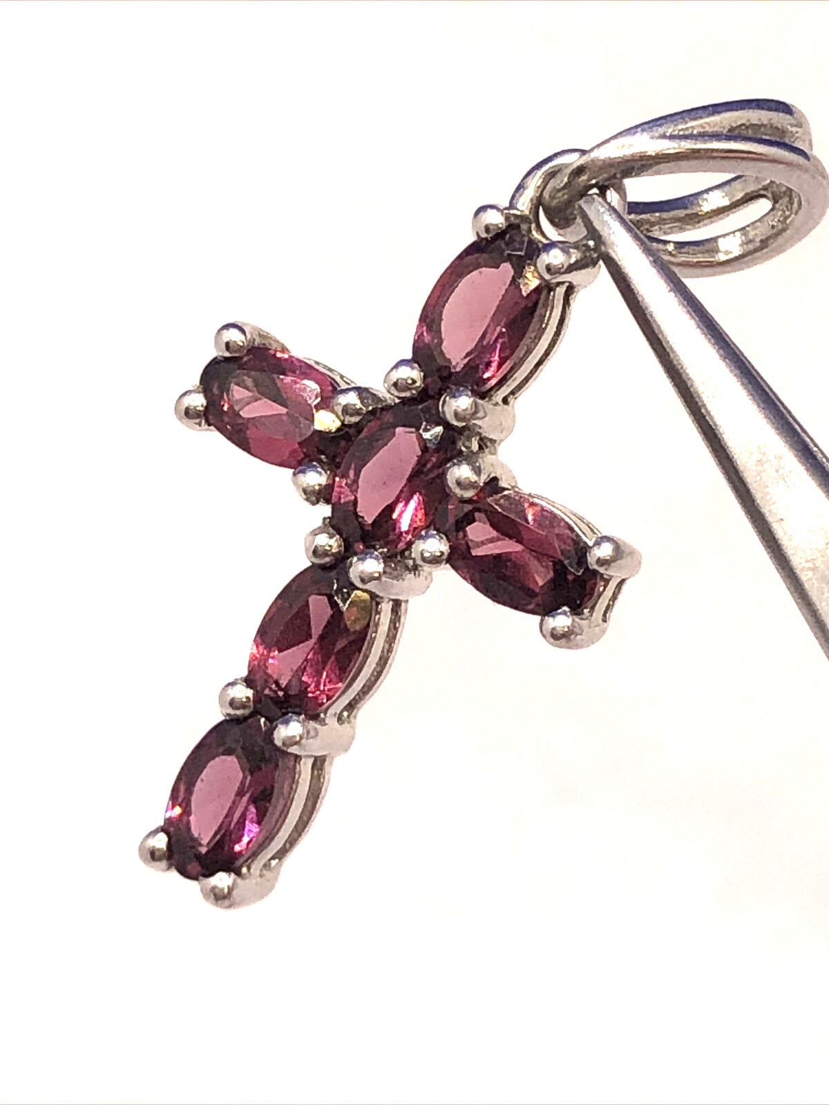 Designer 925 Sterling Silver Oval Garnet Cluster Cross Pendant