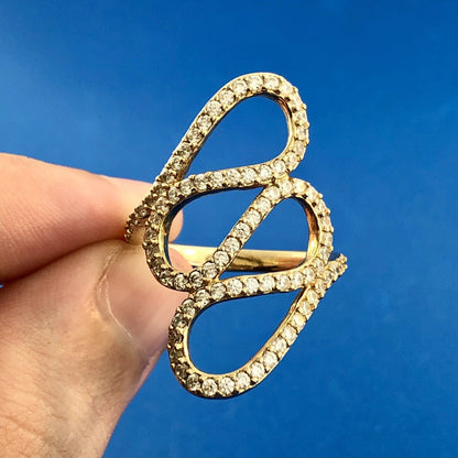 Milor Modernistic Vermeil Sterling Silver Cubic Zirconia Encrusted Finger Ring