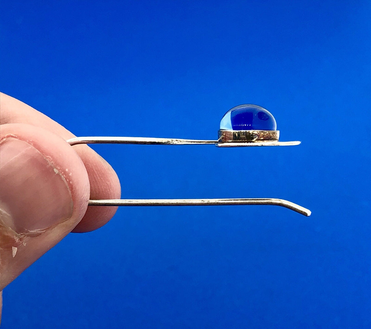 Artisan Sterling Silver 925 Azure Plastic Cabochon Modernist Slide Earrings