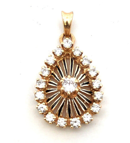 Estate 14K Yellow Gold Round Diamond Teardrop Pendant