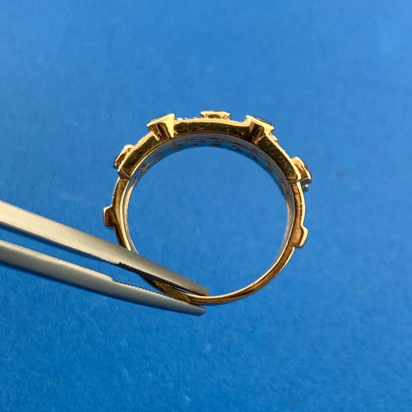 Retro 14K Yellow Gold Diamond Sapphire Ruby Emerald Anniversary Wide Harem Ring