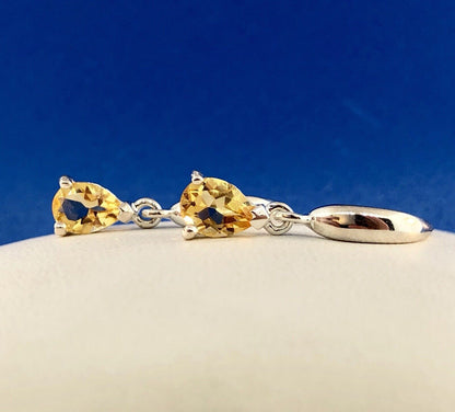 Designer Sterling Silver Citrine November Anniversary Occasion Dangle Earrings