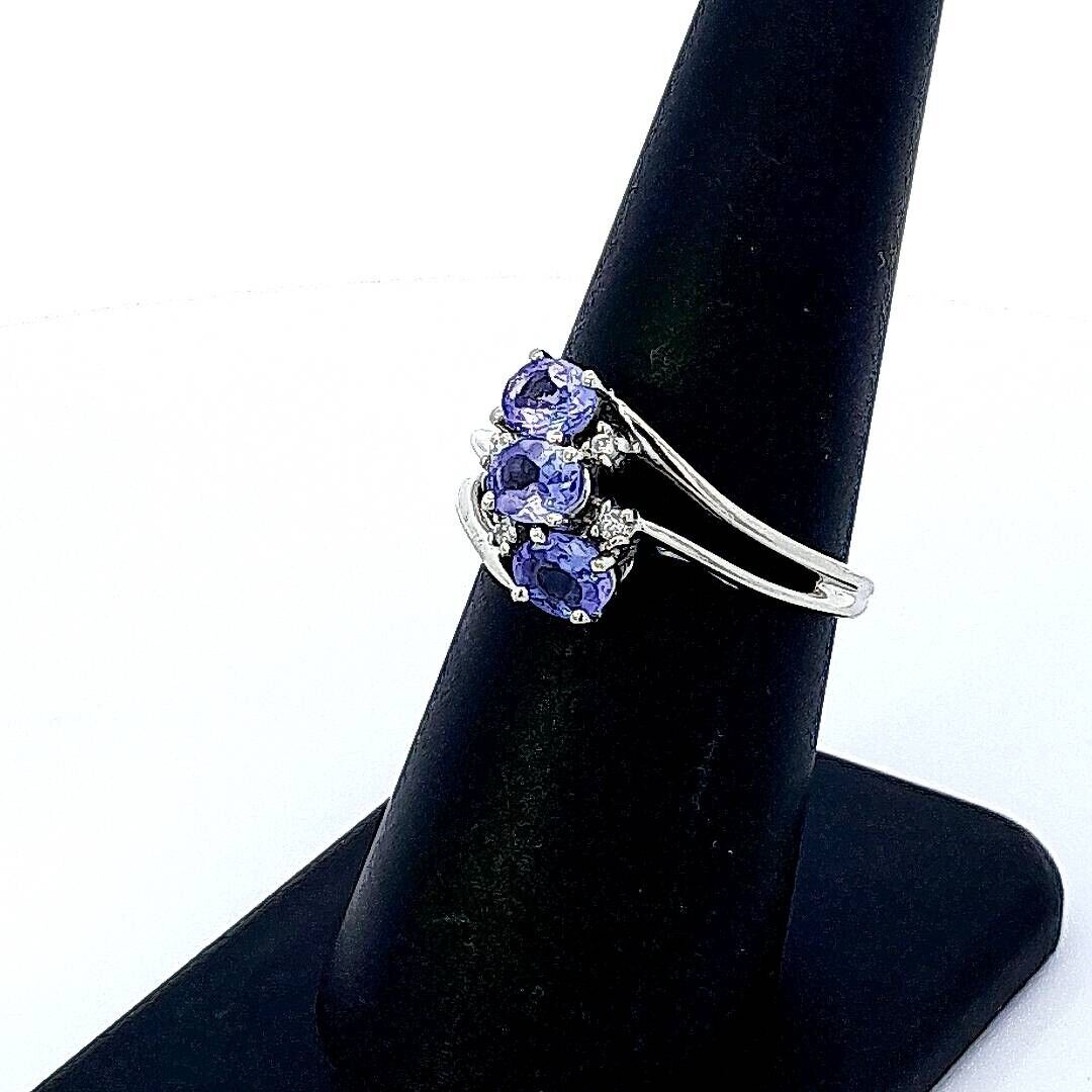 Designer 14K White Gold Oval Tanzanite Diamond Accented Anniversary Ring