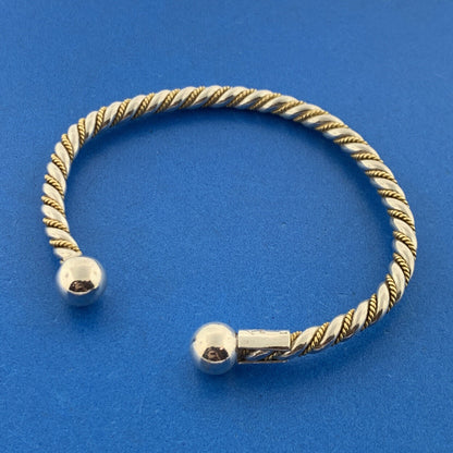 Vintage Taxco Mexico 925 Sterling Silver Two Tone Twisted Ribbed Cuff Bracelet