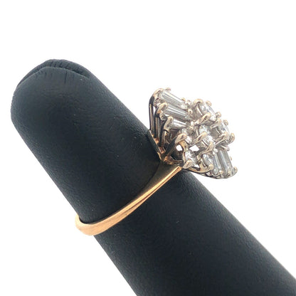 Estate 14K Yellow Gold Diamond Cluster Waterfall Statement Cocktail Ring