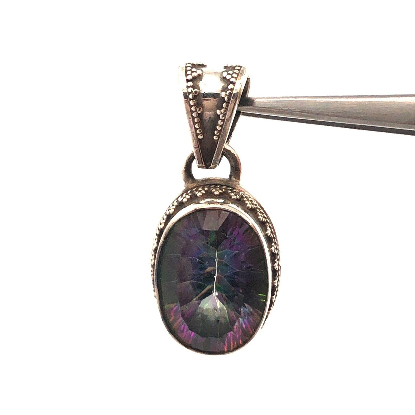Vintage 925 Sterling Silver Oval Mystic Topaz Statement Pendant