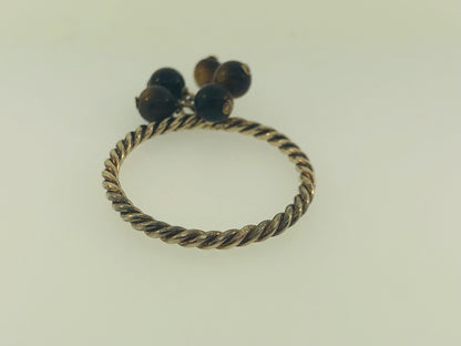 Vintage Sterling Silver 925 Brown Tigers Eye Bead Ball Dangle Cocktail Ring