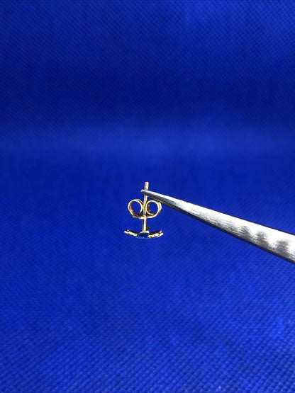 Estate Vermeil 925 Sterling Silver Blue Enamel Leaf Nature Stud Earrings