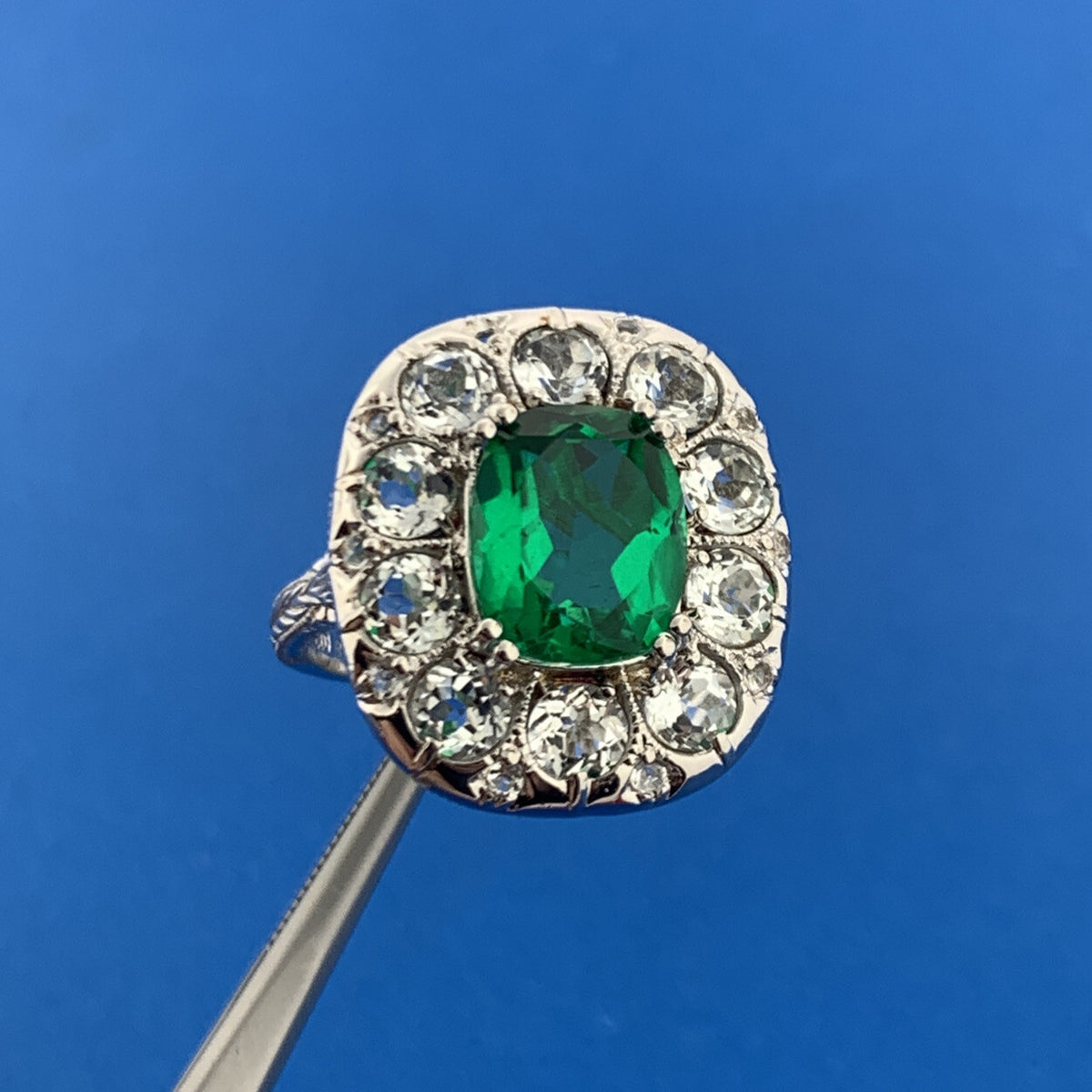 Clyde Duneier CID Sterling Silver Green Tourmaline White Amethyst Cocktail Ring