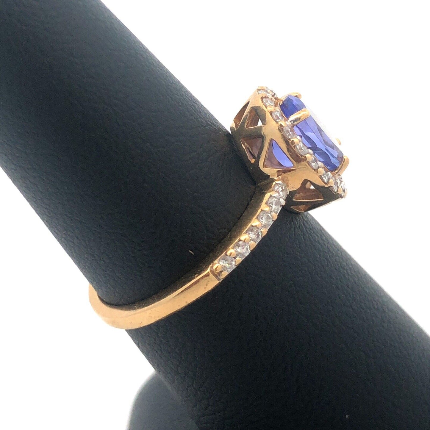 Designer 18K Yellow Gold Oval Tanzanite Diamond Halo Engagement Cocktail Ring