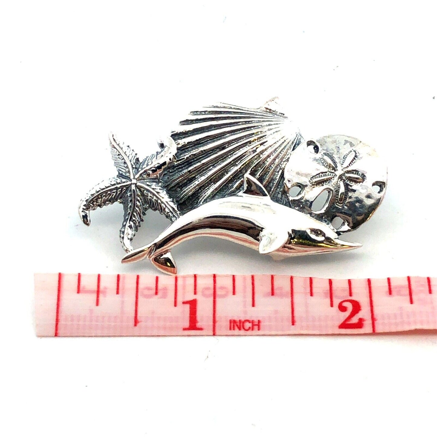 Estate 925 Sterling Silver Ocean Sea Dolphin Starfish Shell Beach Pendant