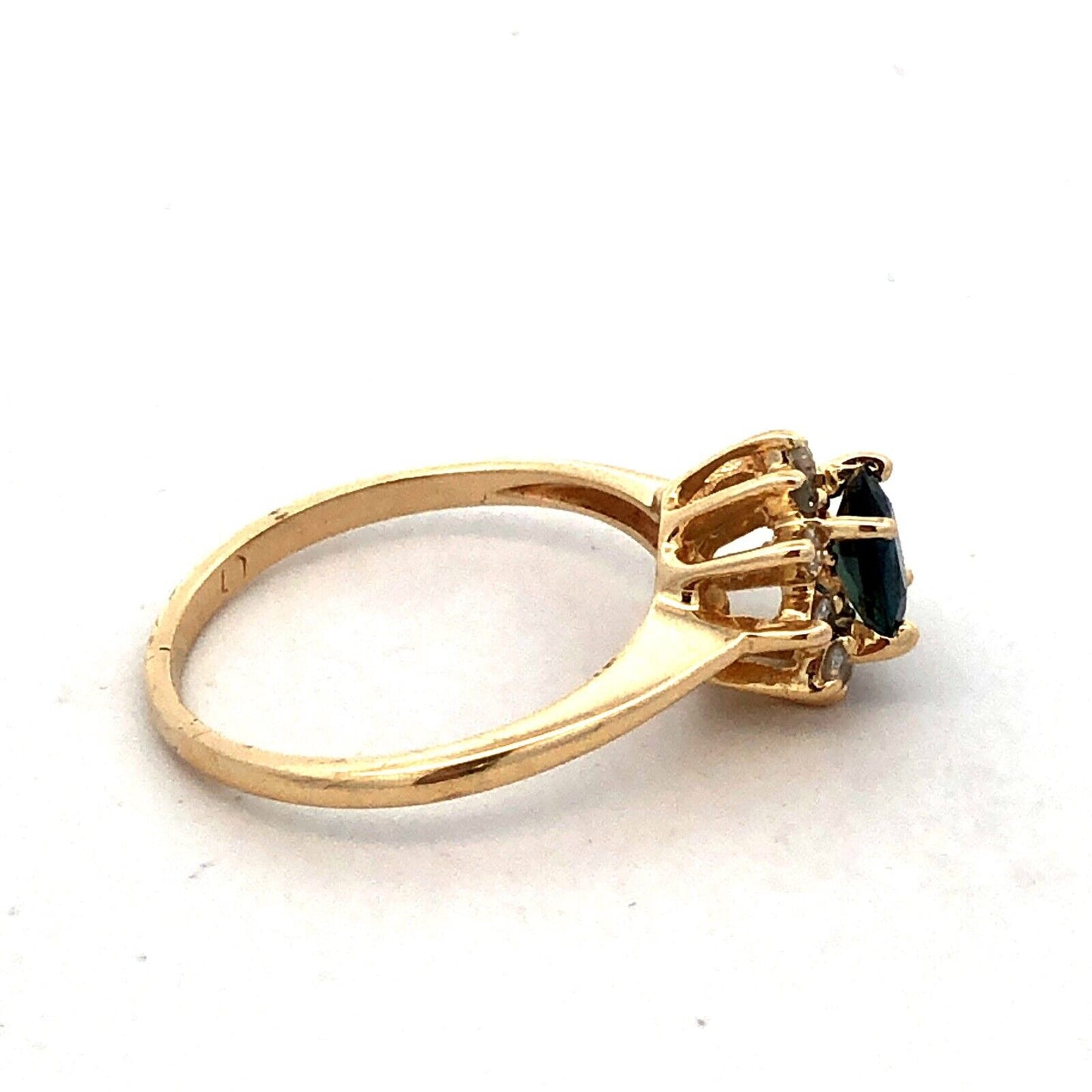 Estate 14K Yellow Gold London Blue Topaz Diamond Halo Cocktail Anniversary Ring