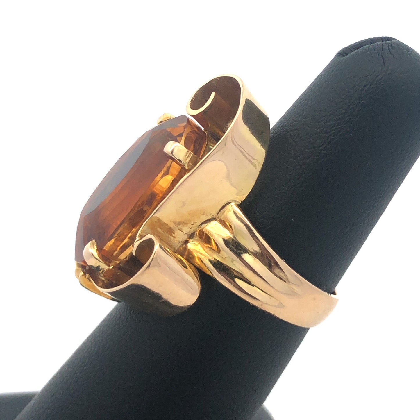 Vintage 14K Yellow Gold Oval Citrine Modernist Statement Cocktail Ring