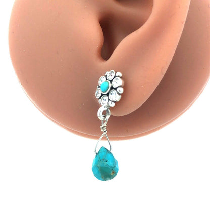 925 Sterling Silver Turquoise Round Cubic Zirconia Dangle Stud Earrings