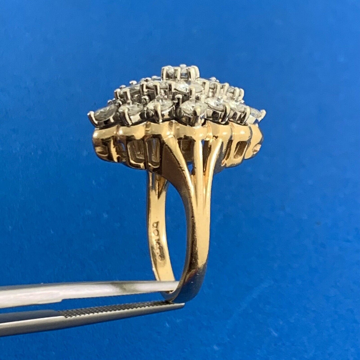 Vintage Designer 14K Yellow Gold Diamond Cluster Waterfall Cocktail Ring
