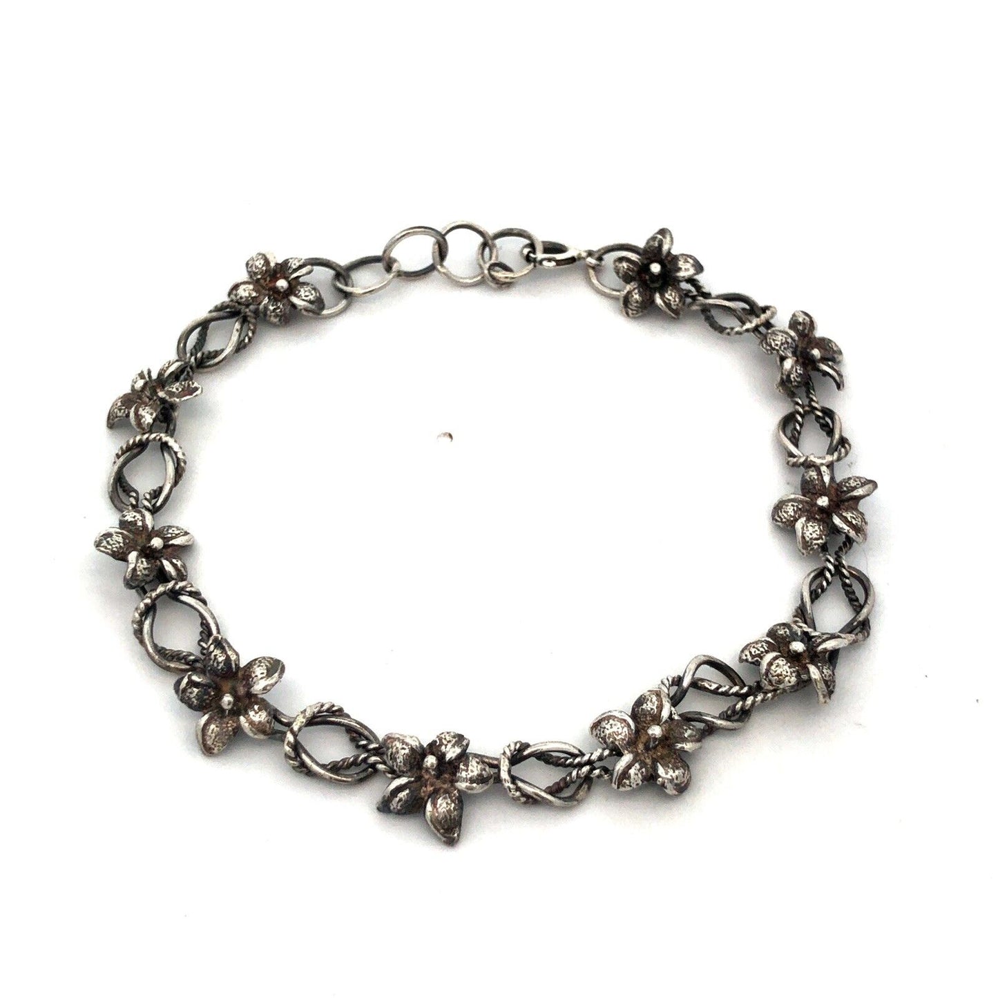 Vintage 925 Sterling Silver Plumeria Flower Floral Hawaiian Tropical Bracelet