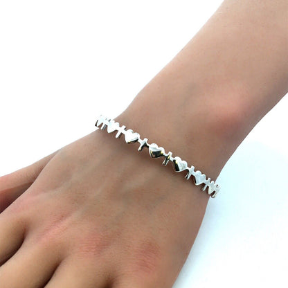 Designer R 925 Sterling Silver Cross Heart Love Stackable Round Bangle Bracelet
