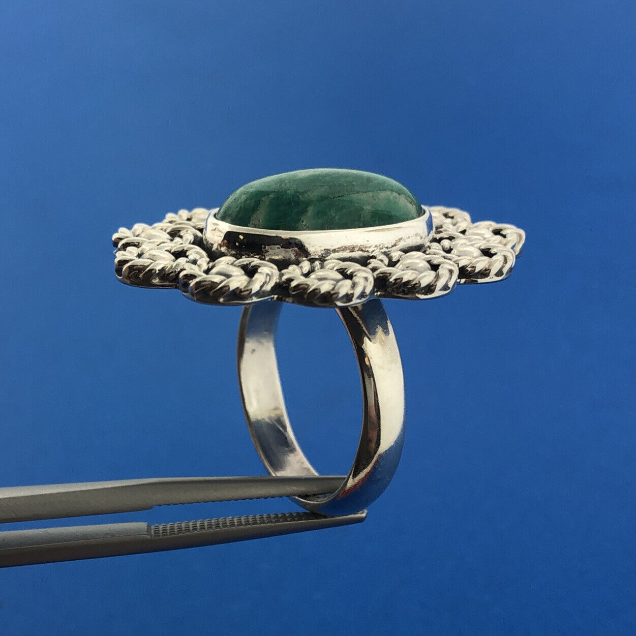 CII Mexican Sterling Silver 925 Cabochon Amazonite Oval Finger Ring Size 7.75