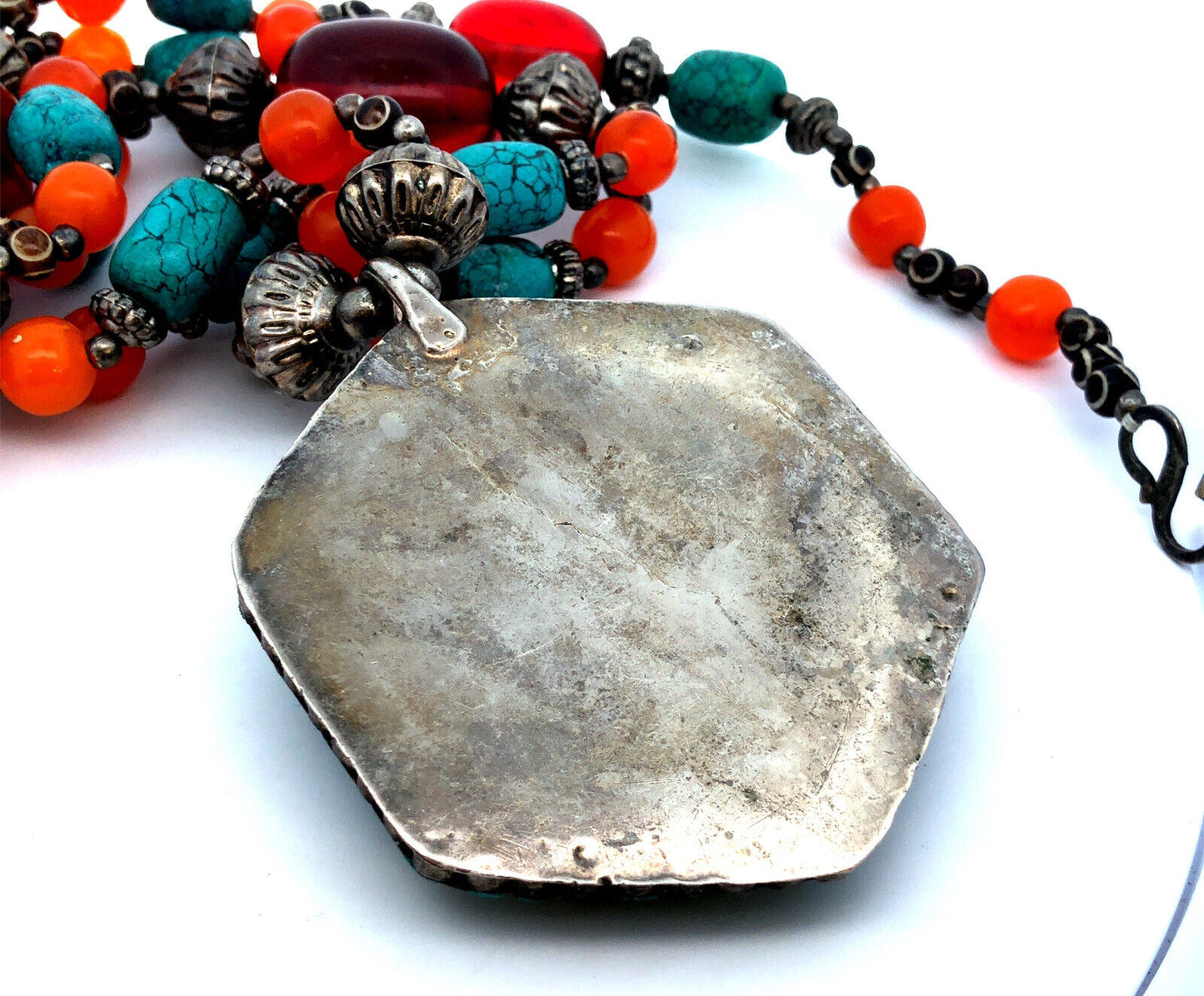 Vintage India Silver Plate Multi-Gemstone Turquoise Statement Beaded Necklace