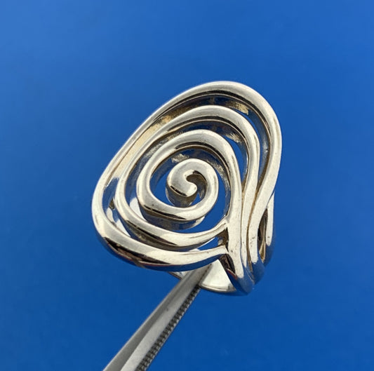 Designer LT Sterling Silver 925 Modernist Open Crop Circle Swirl Statement Ring