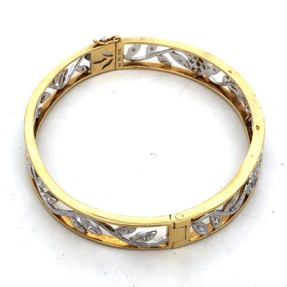 Gorgeous 18k Yellow White Gold Champagne White Diamond Hinged Cuff Bracelet