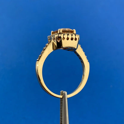 LeVian 14K Yellow Gold Radiant Cut Citrine Champagne Diamond Halo Ring