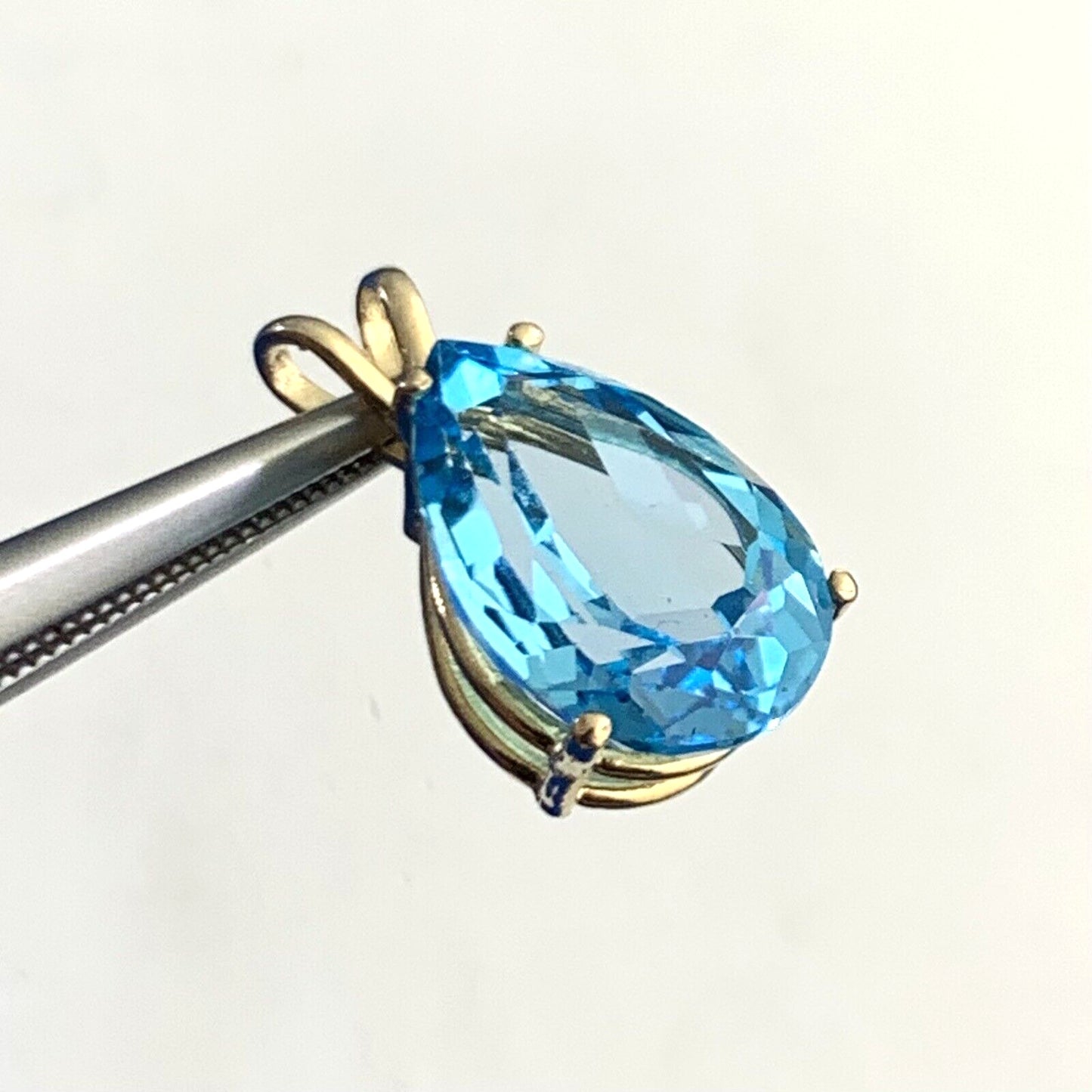 Designer 14K Yellow Gold Pear Shaped Blue Topaz Statement Drop Pendant