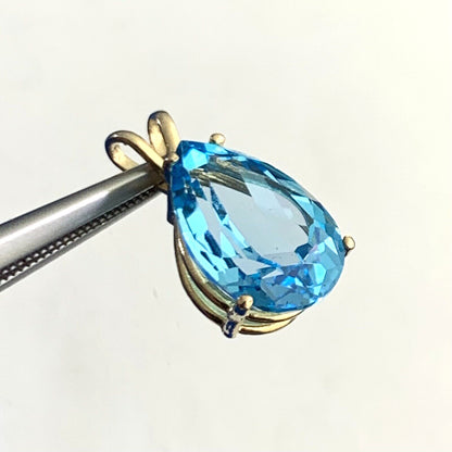 Designer 14K Yellow Gold Pear Shaped Blue Topaz Statement Drop Pendant