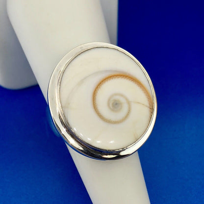 Designer Sterling Silver Natural Shiva Eye Snail Shell Protection Statement Ring