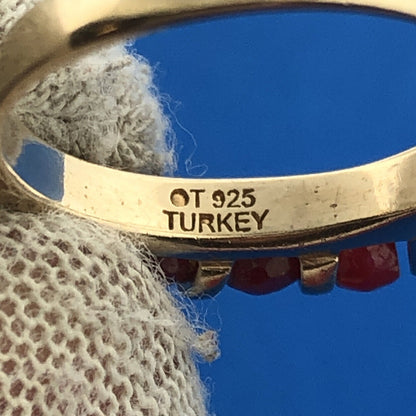 Designer Turkey Sterling Silver 925 Gold Vermeil Ruby Bead July Occasion Ring
