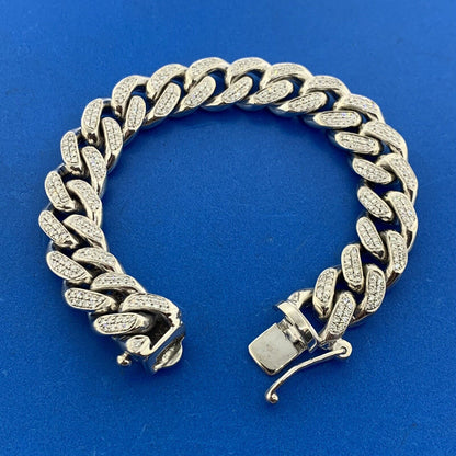 Custom 10K White Gold Diamond Encrusted Cuban Link Heavy Bracelet