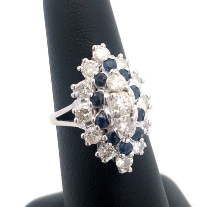 14K White Gold Diamond Sapphire September Anniversary Occasion Statement Ring