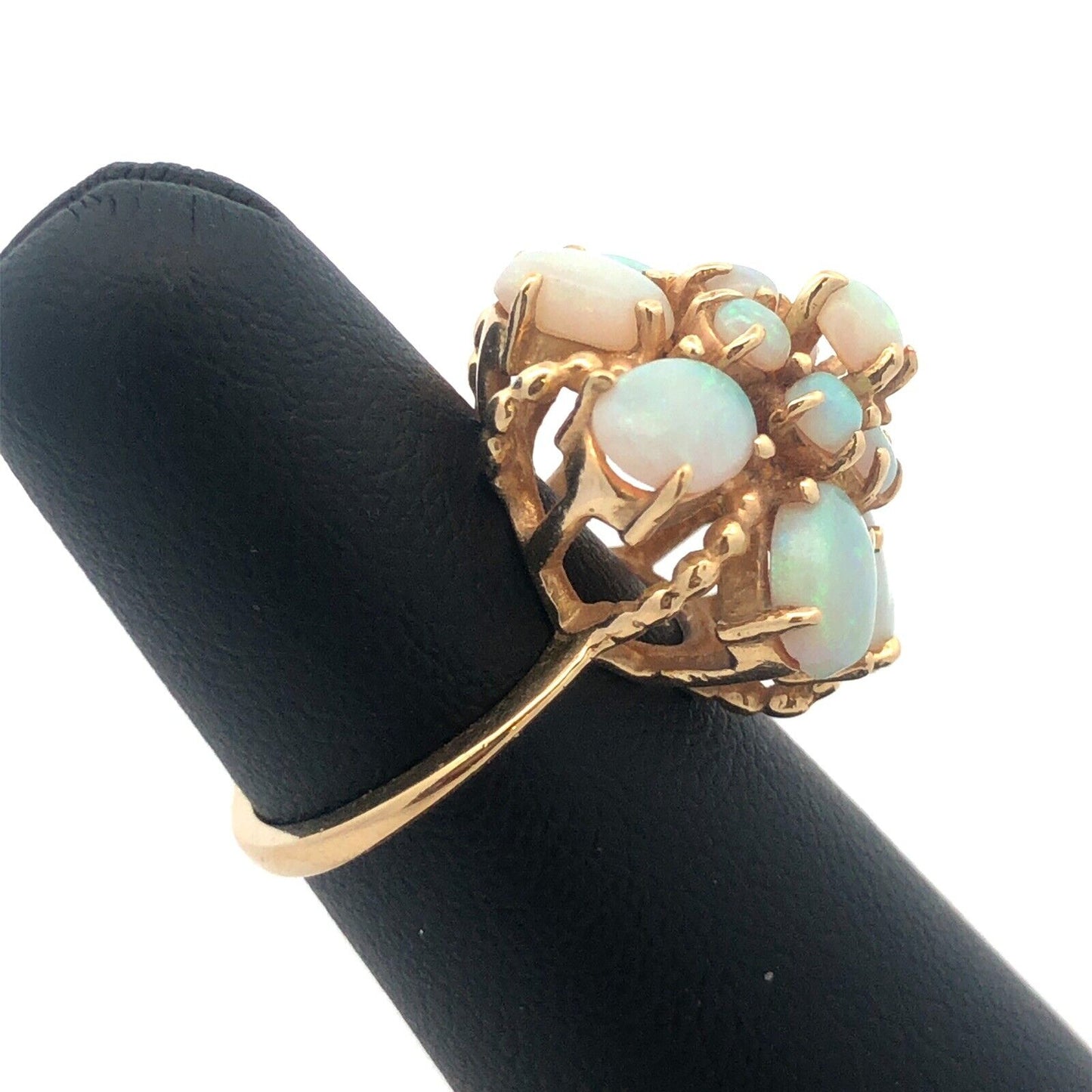 Stunning Vintage 14K Yellow Gold Opal Flower Cluster October Cocktail Ring