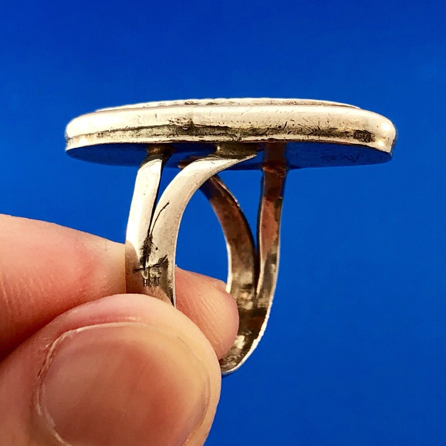 Signed Native American 925 Sterling Silver Turquoise Statement Finger Ring