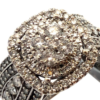 Designer IKS 10K White Gold Round Diamond Cluster Halo Statement Engagement Ring